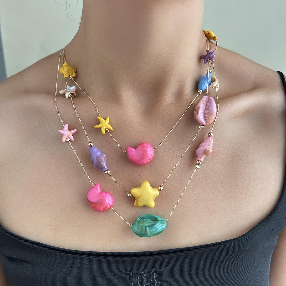 Летние конфетные цвета, дофамин, морской отдых, ветер, колье, сладкая и свежая морская звезда, раковина, милое колье