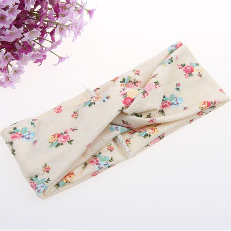 

Women Headband Floral Style Criss Cross Head Wrap Hair Bands #1 small beige floral One size