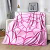 pink heart spider web design flannel throw blanket, reusable all season cozy cover, polyester, nonwoven, digital print, country