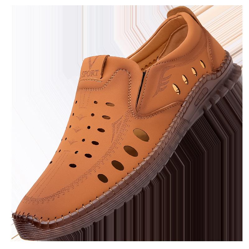 

2025 весна-лето мужские мягкие подошвы мягкие поверхности одна педаль ленивые туфли для вождения повседневные кожаные туфли полые дышащие сандалии 201 44