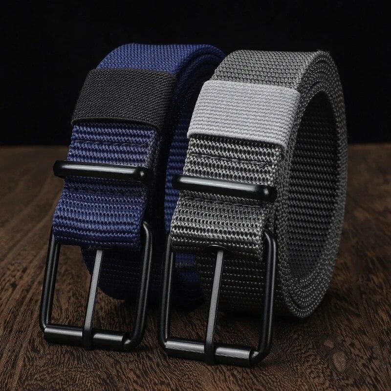 Cintura in Tela Perforata, Cintura con Fibbia ad Ardiglione da Uomo, Studente Giovane Versione Coreana, Cintura Versatile per Jeans, Addestramento Militare, Estesa