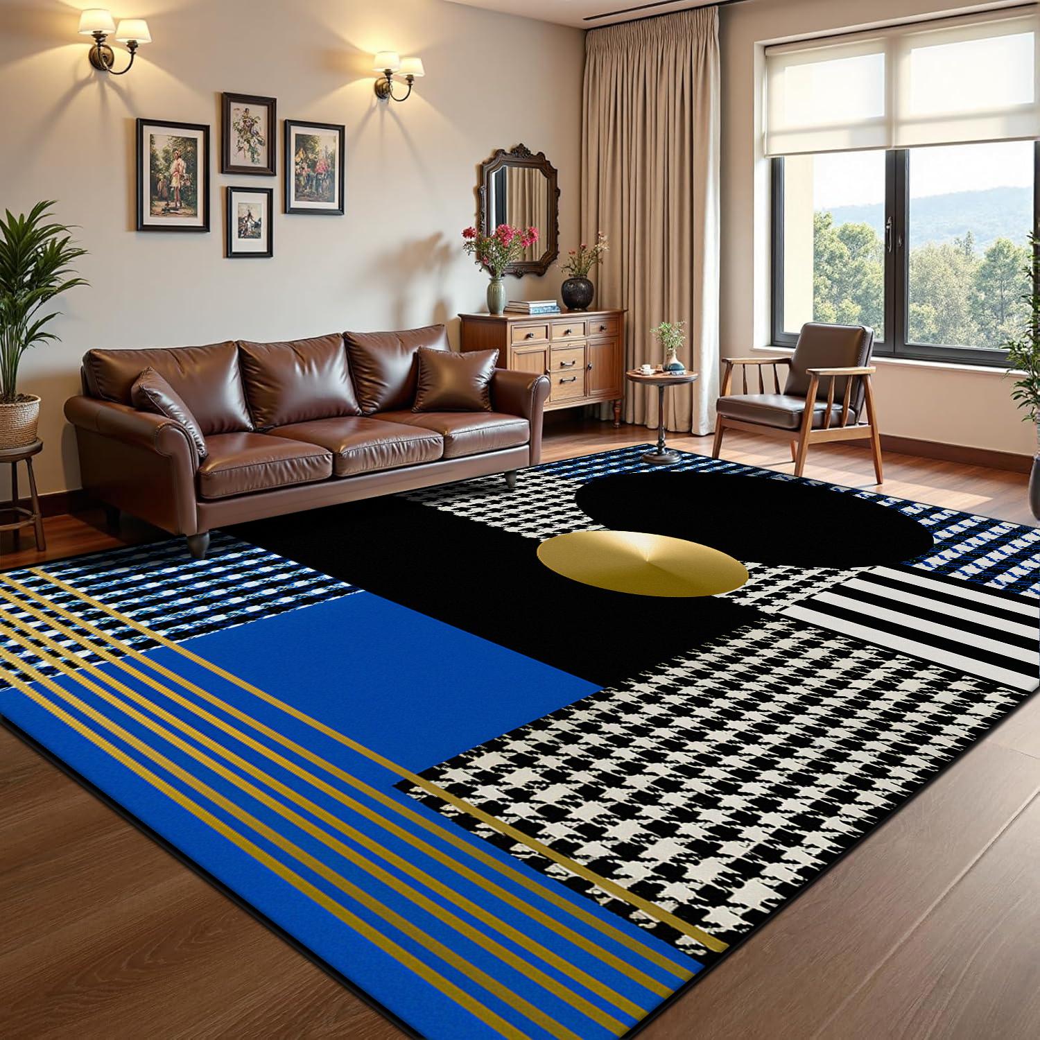 

Modern Blue Abstract Rug Living Room Nordic Bedroom Decoration Non-slip Carpet Short Velvet Customizable Floor Mat Washable 40cm x 60cm