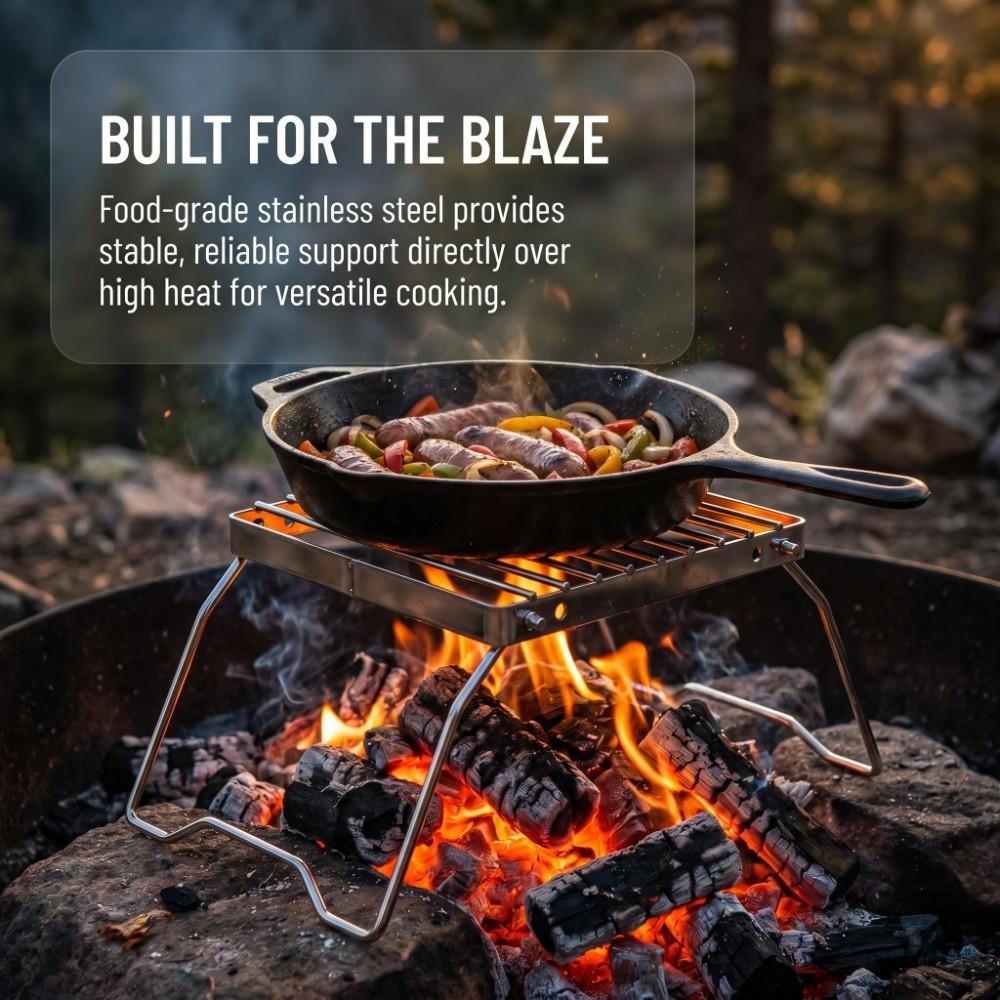 Portable Camp Fire Cooking Racks Stainless Steel Folding Grill Rack Campfire Grill  Outdoor Cooking