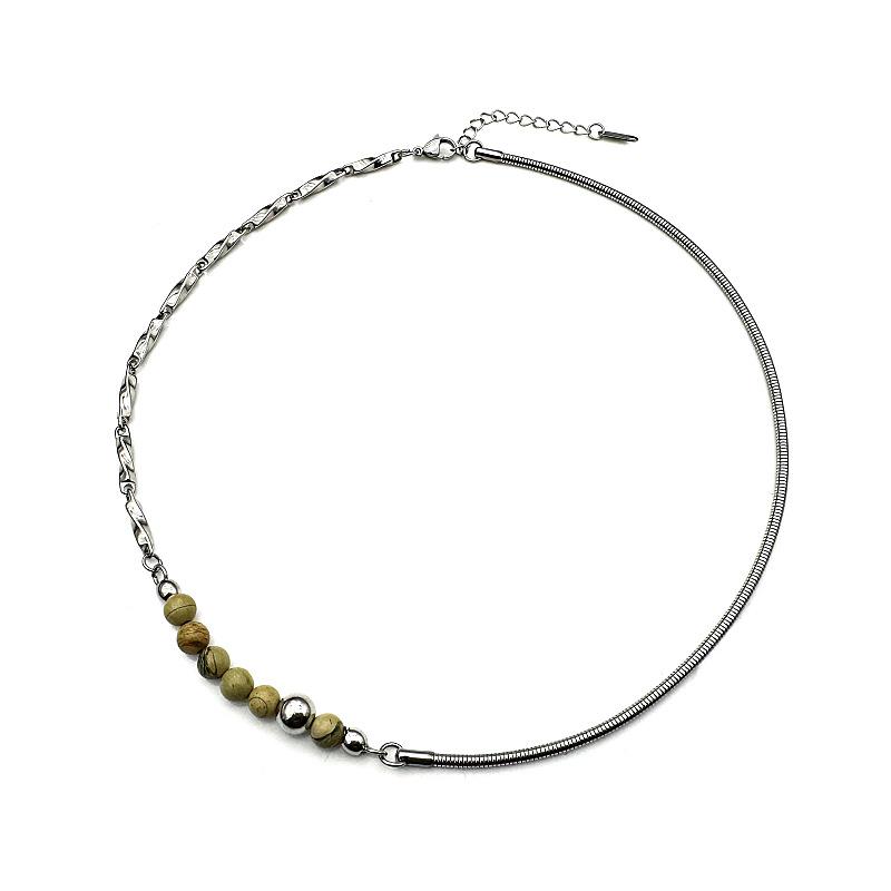 Gaga Desert Oasis Genderless Stone Necklace: Textured Stainless Steel Clavicle Choker for Men & Women