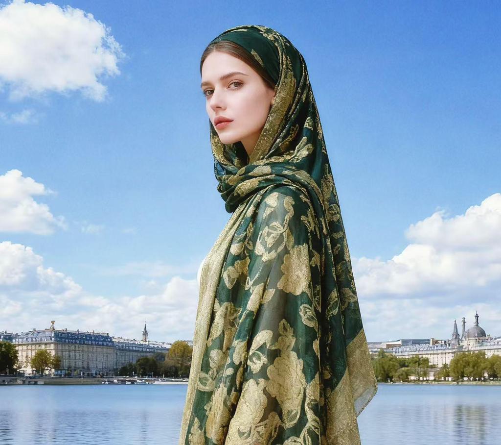 High-End Ethnischer Cut-Out Retro Floral Organza Jacquard Schal