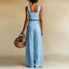 Women's Casual Square Neck Wide Leg Pants Set, Loose Sleeveless Vest Two-piece Set