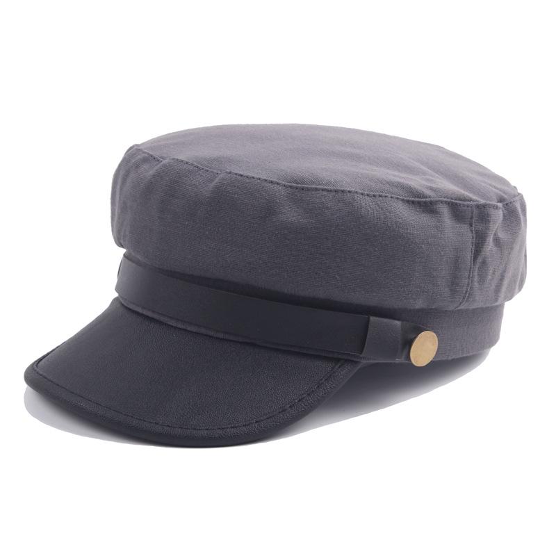 Military Cap Men Pu Leather Brim Flat Top Navy Cap Women Casual Trendy Beret Men's Hats For Casual Vintage Autumn Winter