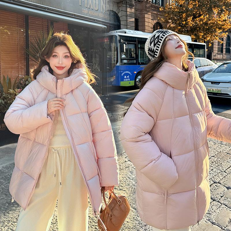 Puff Soft New Down Cotton Medium and Long Cotton Clothes Women's Hooded Thickened Cotton Clothes Student Coat