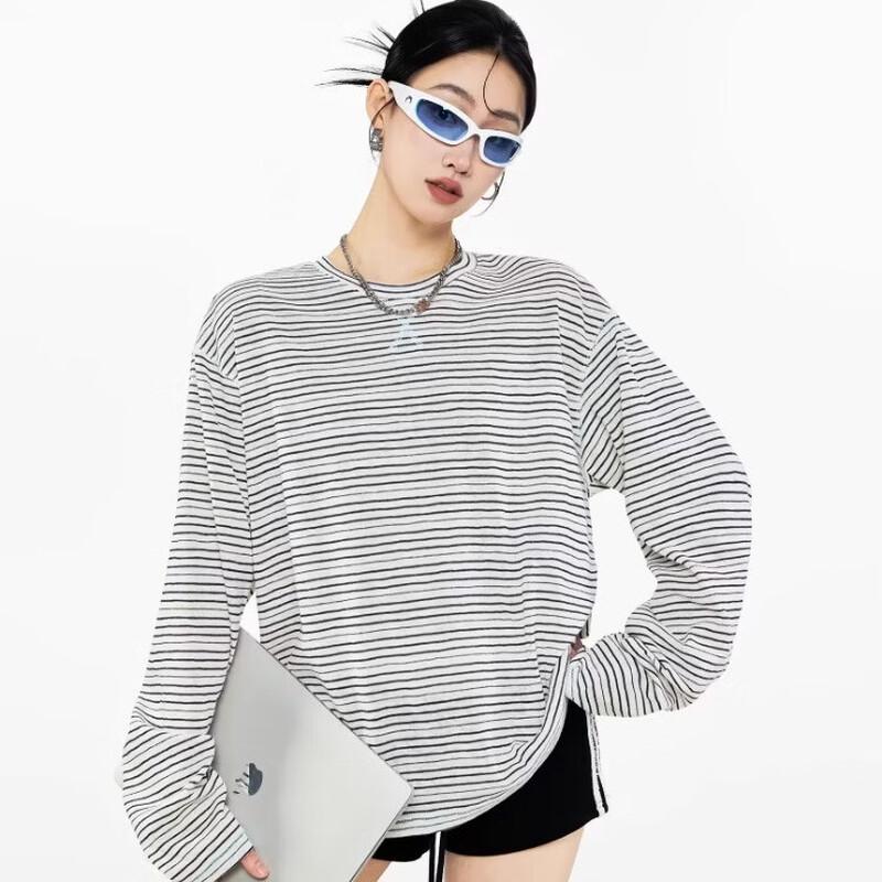 Женская полосатая футболка с длинным рукавом ICH MODE M