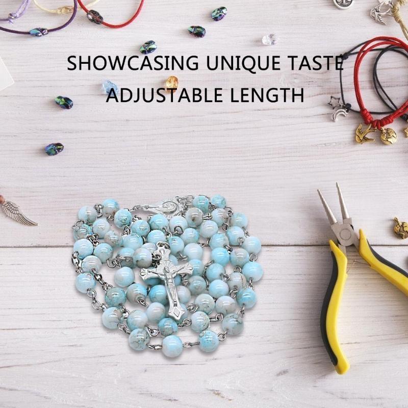 62KD Katolske Merker Perler Rosenkrans Halskjede Krusifikser Religiøs Kjede Kirke Bønn Anheng Smykker for Kvinners Dåp Gave