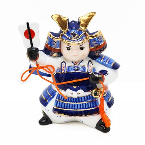 Osaka Choseido May Doll Helmet Ornament, Compact Mini Carp Streamer Set for Indoor Use, Ceramic, with a Successful General and Carp Streamer