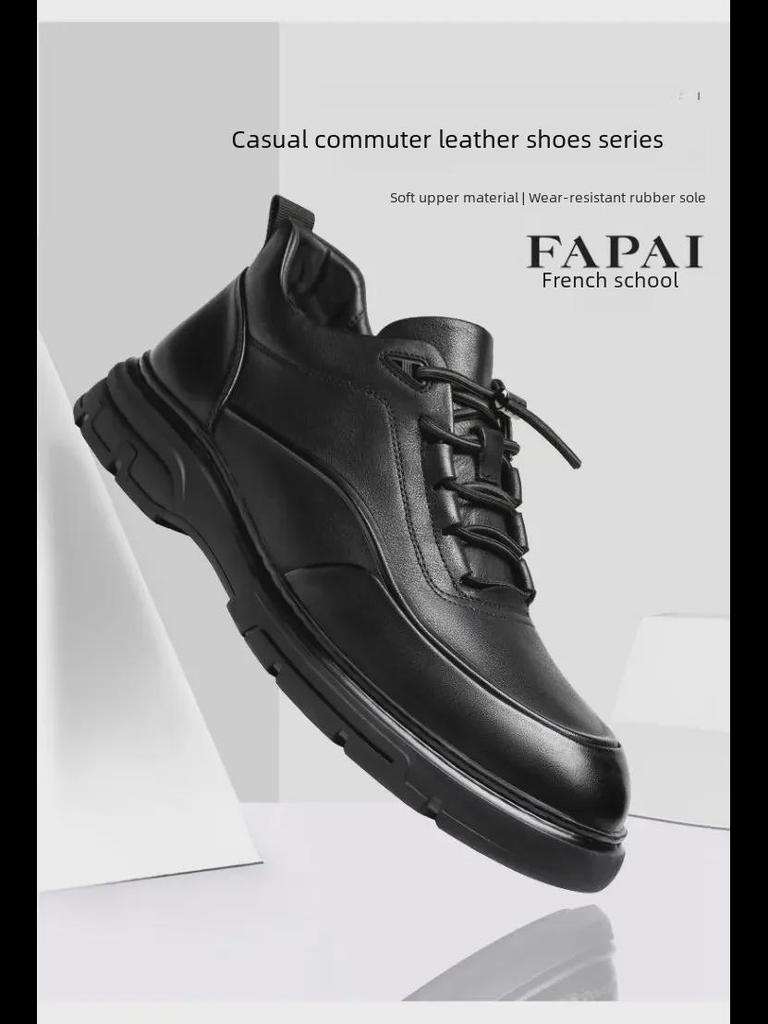 Men's Genuine Leather Sneakers: Trendy British Style Casual & Business Commuter Shoes with Round Toe.