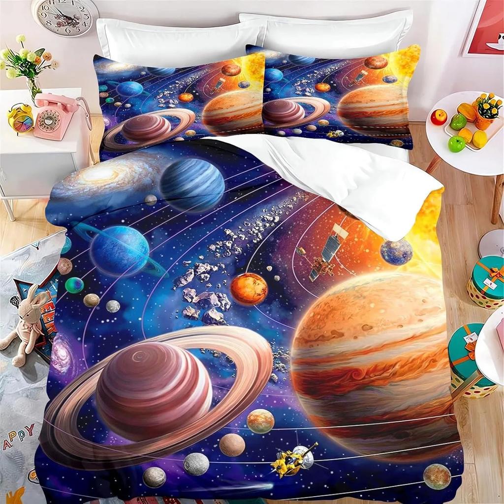 Children's Young Boys Planets Stars Space Soft Duvet Cover Universe Children's Beding Set Galaxy Series Universe Star Clear Quilt cover