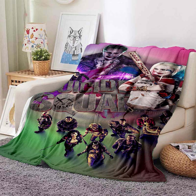 This 3DThe new Suicide Squad printed blanket is a warm and comfortable flannel blanket suitable for bedrooms, sofas, beds, chai