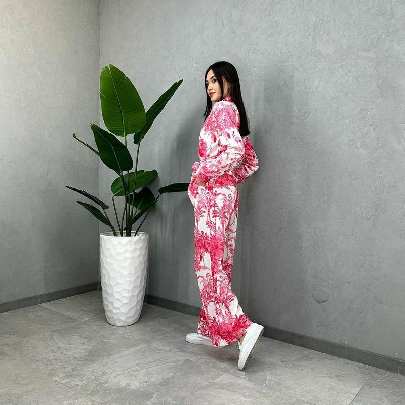 European and American Digital Printing Suit Women's Long Sleeve Loose Lace-up Spring and Summer Fashion Casual Two-Piece Suit Women's