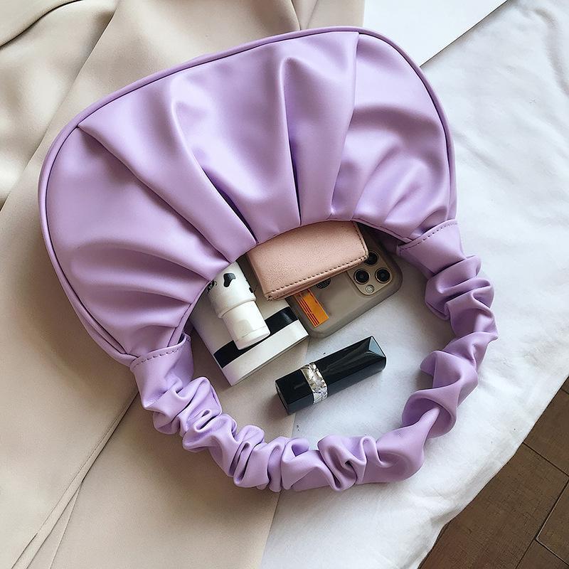 Fashion Pleated Handle Bags For Women Solid Color Cloud Bags PU Leather Shoulder Bags Armpit Bag Leisure Girls Small Tote Casual