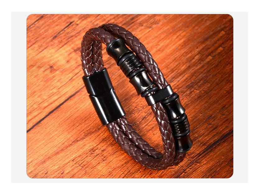 Men's Woven Leather & Titanium Steel Bracelet with Magnetic Buckle