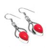 Italian Red Coral Gemstone 925 Sterling Silver Jewelry Earring 1.89" KJ-795