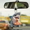Chaveiro com pingente de acrílico para comer pizza de tubarão, enfeite para pendurar no espelho retrovisor, decoração de tubarão de desenho animado, acessórios para interior de carro