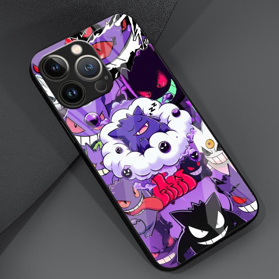 Glass Case for iPhone 17 Pro Max 12 16 14 8 Air 15 Plus 13 11 XR Phone Cover Hot Pokemon Gengar