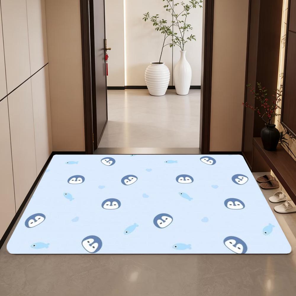Anime P-penguin Floor Mat Diatomite Bath Mat, Quick Dry Absorbent Non-Slip Door Mat