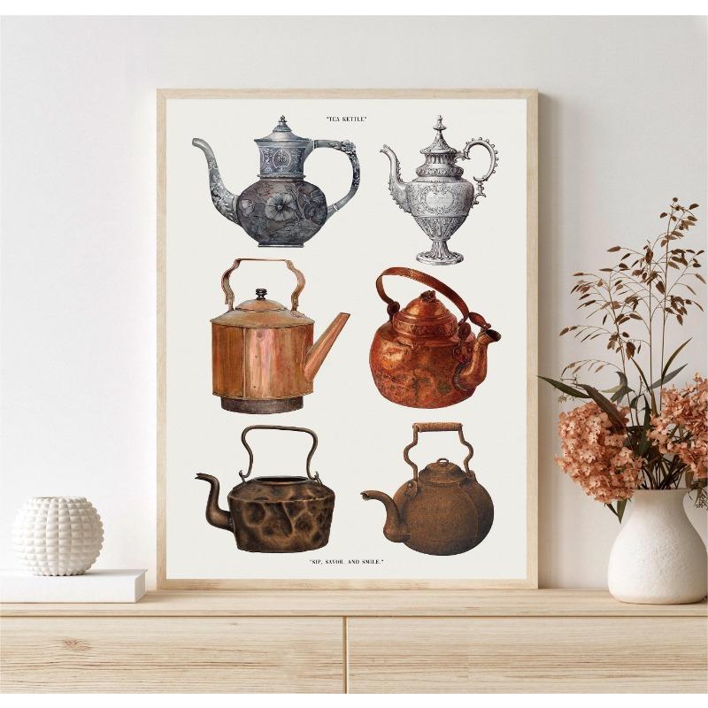 Modern Retro Kitchen Teapot Art Minimalist Illustrations Posters Prints Canvas Painting Wall Art Picture Living Room Home Decor