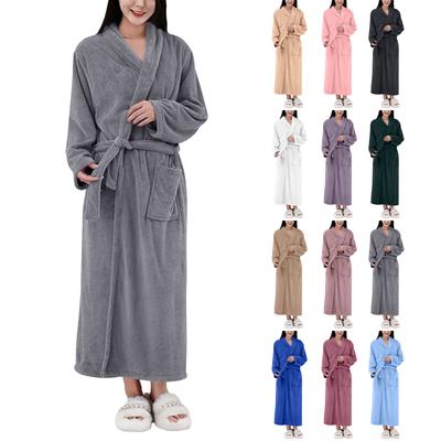 Women's Solid Color Long Sleeve Winter Warm Bathrobe Home Wear Plush Pajamas Nightgown