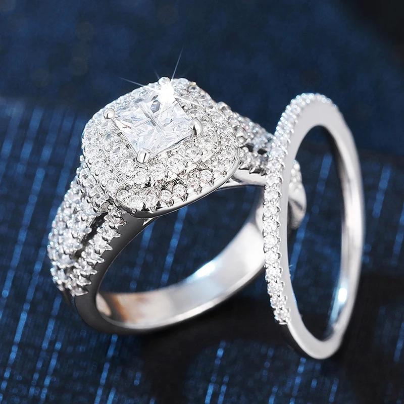 Brilliant 2Pc/set Rings for Wedding Opulent Gorgeous Sparkling Jewelry for Women Charming Trendy Chic Finger Accessories