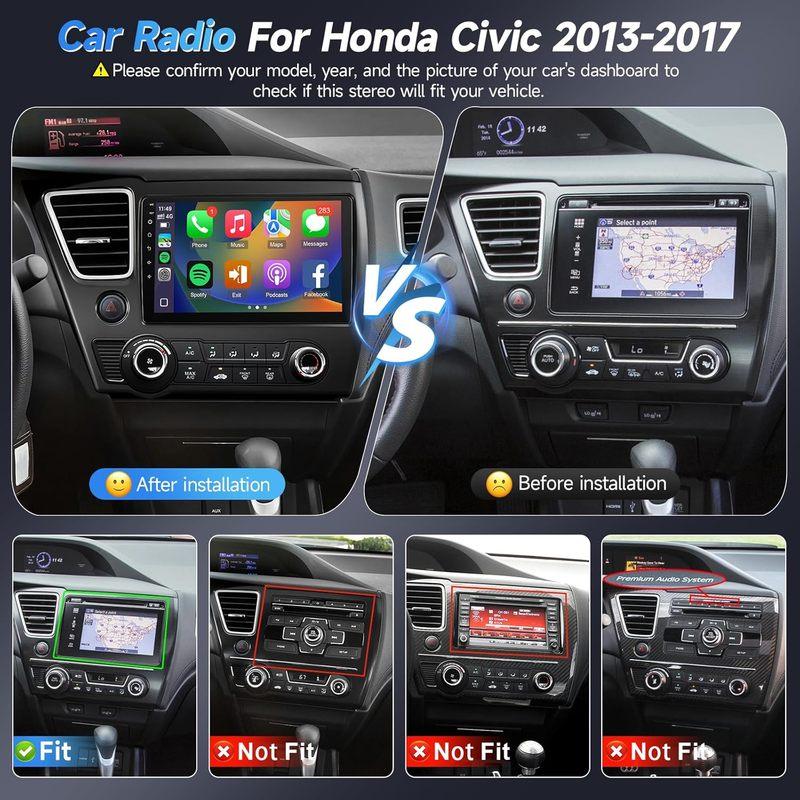 Android 12 Car Stereo for Honda Civic 2013-2017, 9inch IPS Touch Screen for Civic Head Unit, Carplay/Android Auto/Bluetooth/GPS/WiFi/Backup