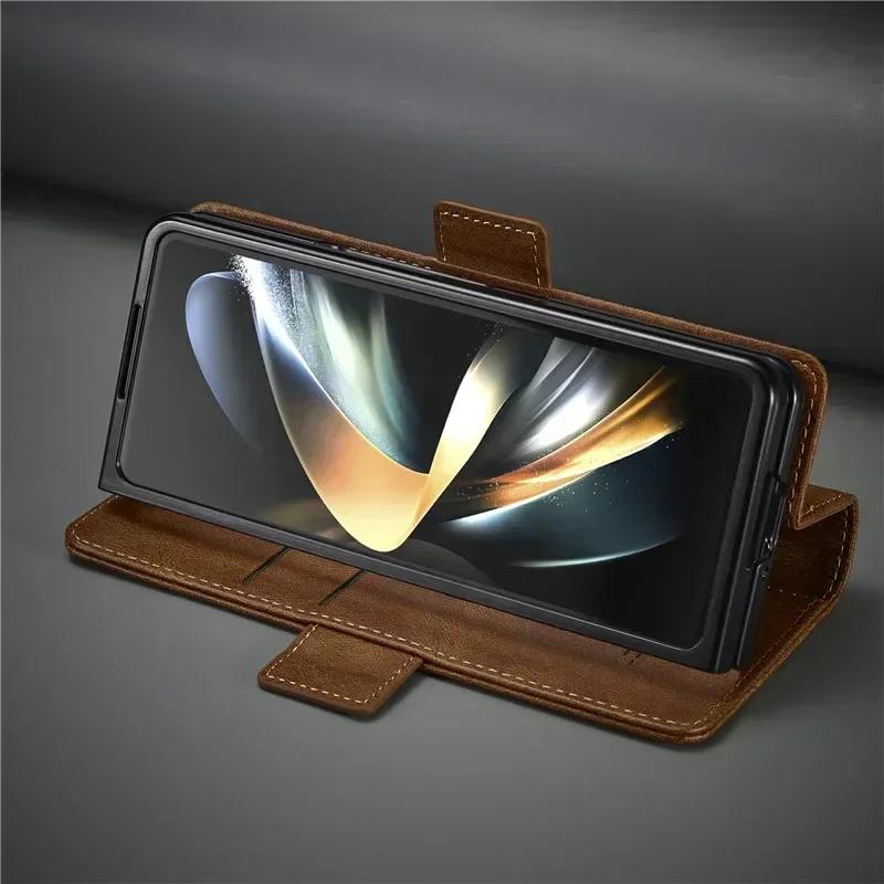 Luxus Business Sle Bla Fashion Magnetische Geldbörse Leder Handyhülle für Samsung Galaxy Z Fold 3 4 5 6 7 Halter Tasche Rückseite