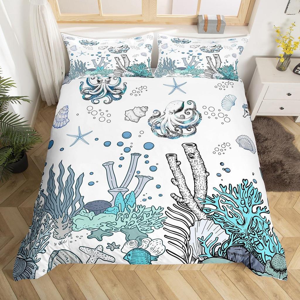 Octopus Bedding Set Twin Octopus Tentacles Bed Duvet Cover Sea Animals Comforter Cover Ocean Theme Quilt Cover With 2 Pillowcase