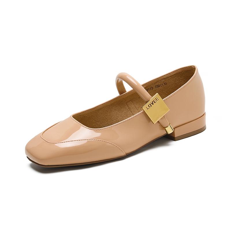 "Spring Collection: Women's Mary Jane Square Toe Leather Shoes In Red, Black, Apricot, Silver"