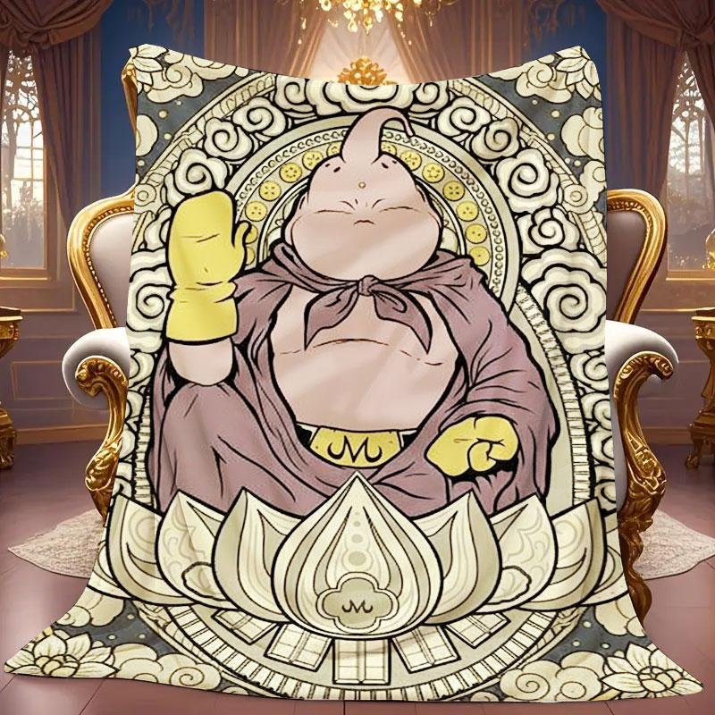 1Pc MajinBuu Print Flannel Blanket, High quality Comfortable for All Seasons, Warmth and Comfort, Perfect for Christmas Gifts