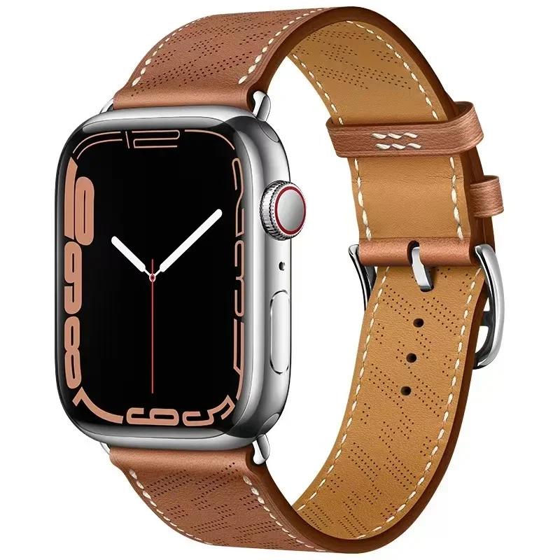 Genuine Leather Bracelet Strap For Apple Watch Band 45mm 49mm 41mm 44mm 42mm 46mm Leather Wristband iWatch Ultra 11 10 9 8 7 6 5