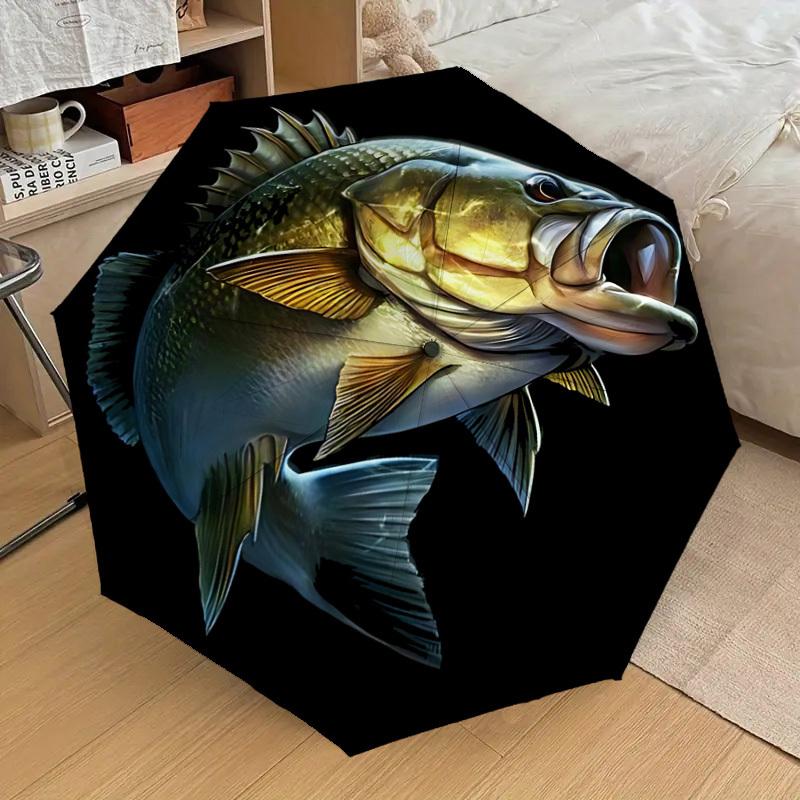 1PC Fish Print Automatic Open/Close Umbrella with Windproof, 8-Rib Sturdy Canopy, Durable Ribs, Fashionable Design, Outdoor Accessory, Fun Prin, Holid