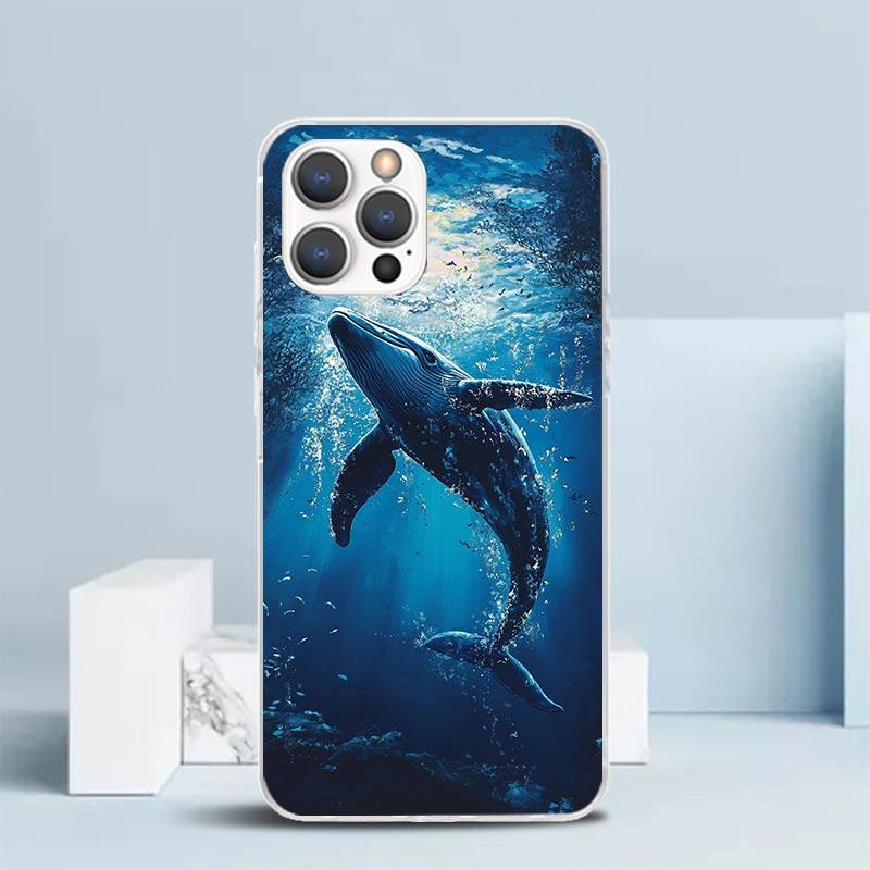 Humpback Whale Sea Giant Soft Cover for iPhone 16 17 Air 15 14 Pro Max 16E Phone Case 13 Mini 12 11 7 SE 8 Print Pattern Fit Cas