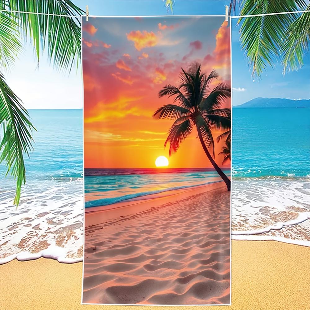 1 unidad de Toallas de Playa Palmera Tropical Atardecer - Vibrantes Toallas de Baño de Secado Rápido para Vacaciones en la Costa