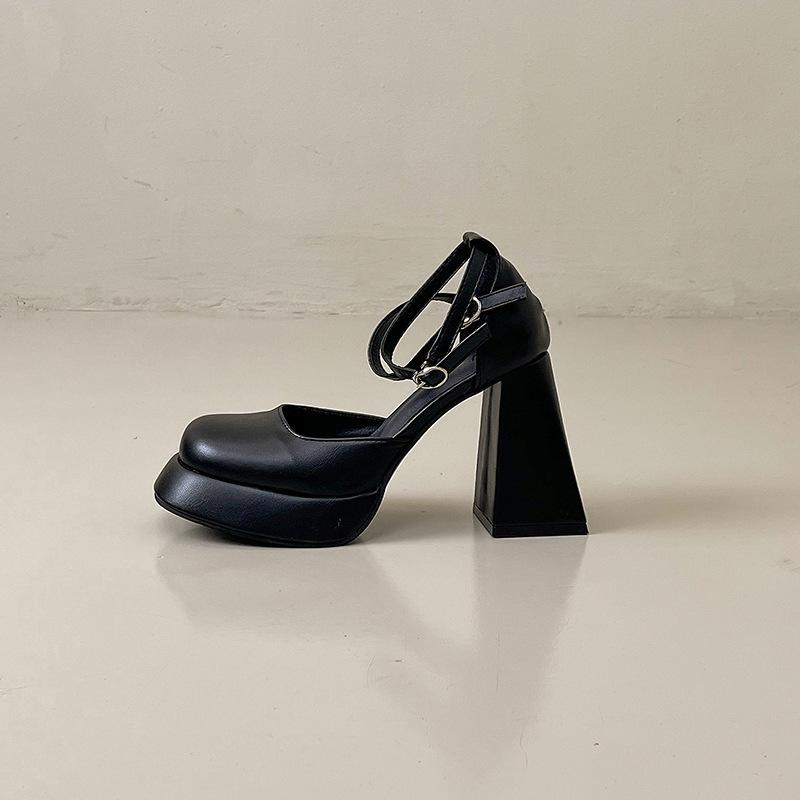 

2025 ультравысокий каблук сандалии с пряжкой платформа модный толстый каблук туфли Мэри Джейн женские водонепроницаемые стол с высоким каблуком 34 чёрный