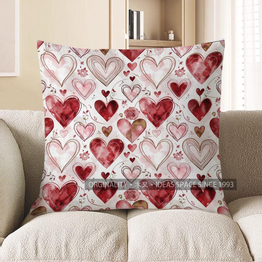 2D Heart & Rose Pattern Decorative Pillow Covers Pattern Cushion Cover Suitable For Sofa Bedroom Car Pillow Cover