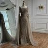 Caramel color flying sleeve evening dress, high-end bead fishtail art exam solo host long dress LA11911