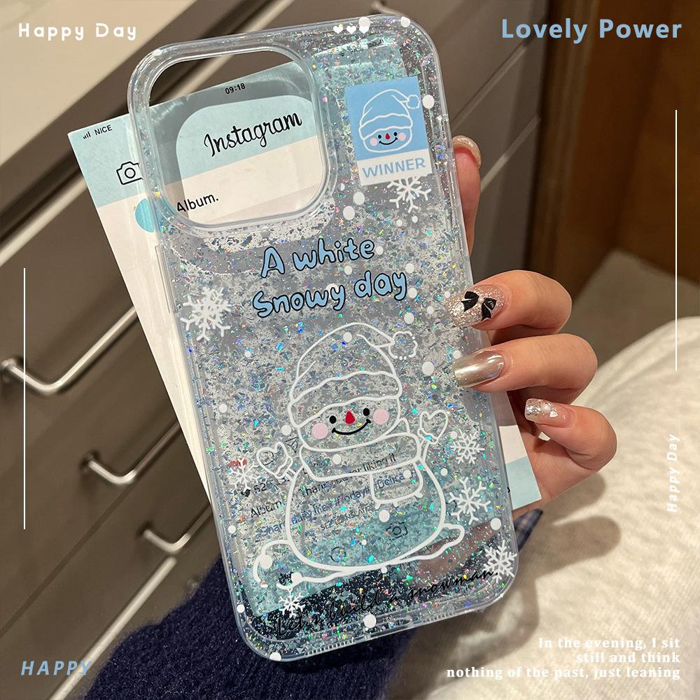 

Glitter Powder Snowflake Snowman Suitable for IPhone16promax Protective Case Apple 15pro Mobile Phone Case 14 13 Drops of Glue Apple 16
