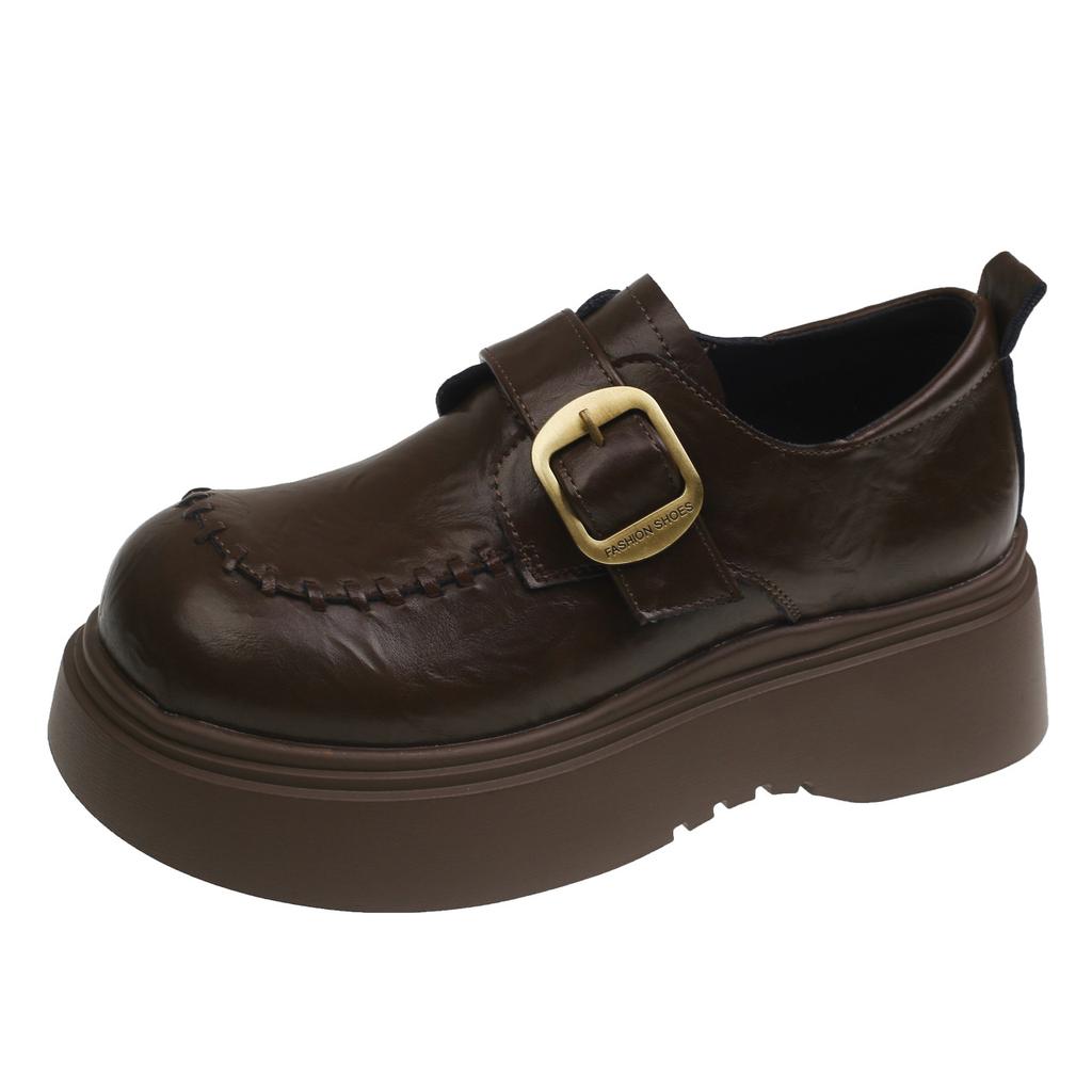 French platform heightening small leather shoes women's 2025 autumn new shorty Le retro British loafers with skirt