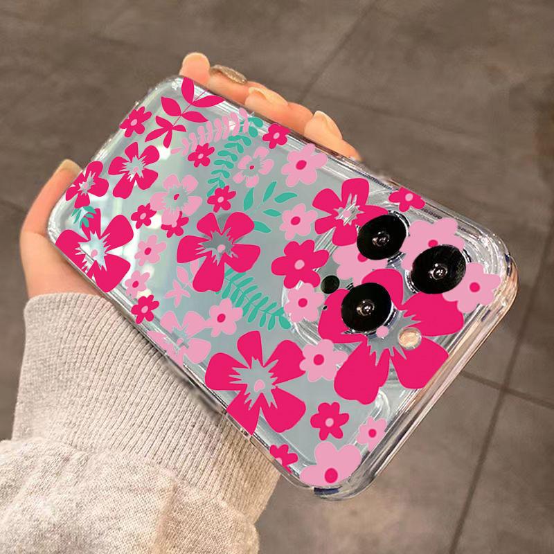 Pink Flower Soft Silicone Phone Case For iPhone 16 Cover For iPhone 15 14 13 12 11 Pro Max XS XR 7 8 Plus Case Funda Bumber