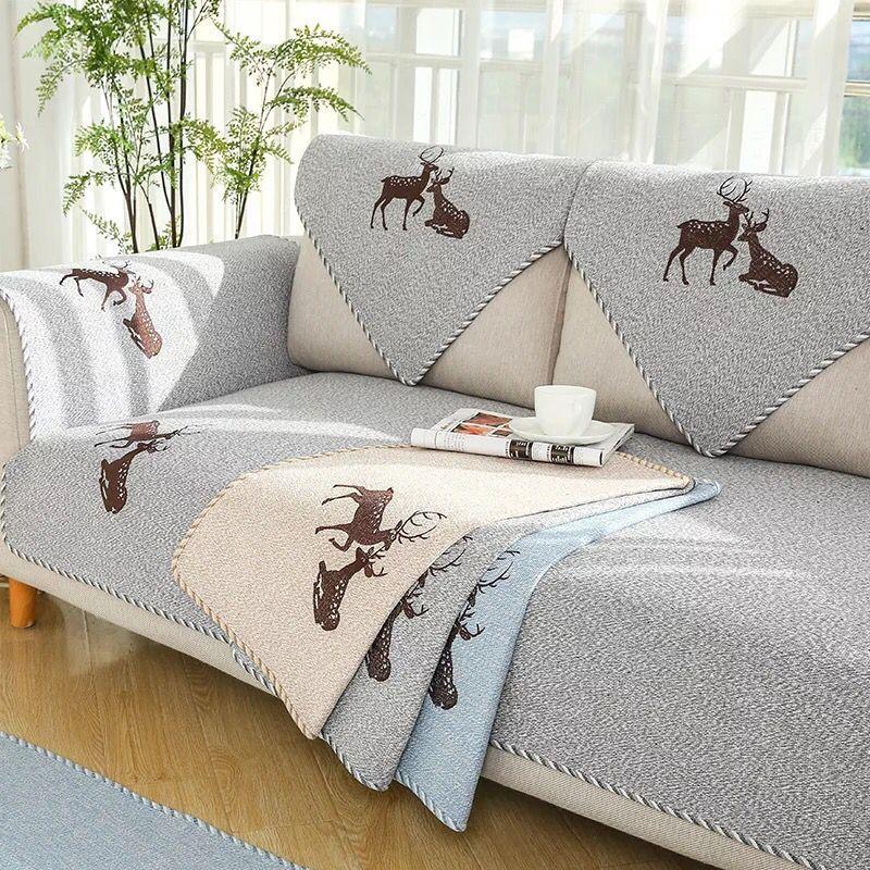 Sofa Cushion Four Seasons General Fabric Cotton Non-slip Simple Modern Summer Garden Living Room Cotton Linen Sofa Cover Hood.