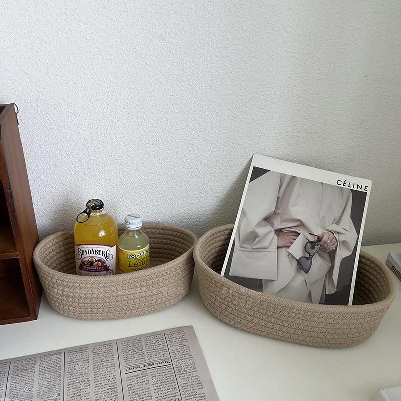 Cotton Rope Woven Storage Baskets Cosmetics Desktop Organizer Table Top Sundries Key Bedside Storage Basket