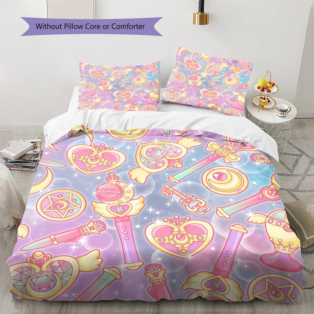 Set Biancheria da Letto Sailor Moon Stampa Completa Espressioni, 1 Copripiumino & 2 Federe, Camera da Letto Accogliente, Ottimo Regalo per i Fan