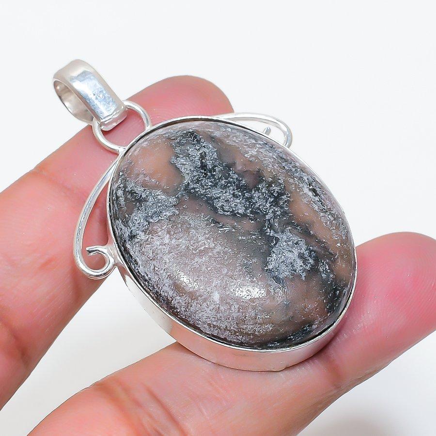 Natural Gabbro Stone Gemstone 925 Sterling Silver Jewelry Pendant 1.97" AP-16251