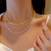 Double Layer Necklace Silver Plated 925 Sterling Silver Chain Layered Pendant Jewelry for Women Lightweight Adjustable Length