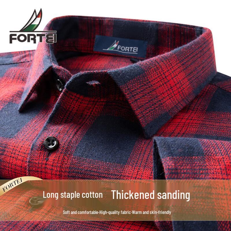 

Men s Long-Sleeve Brushed Plaid Shirt with 35% Long-Staple Cotton 3XL