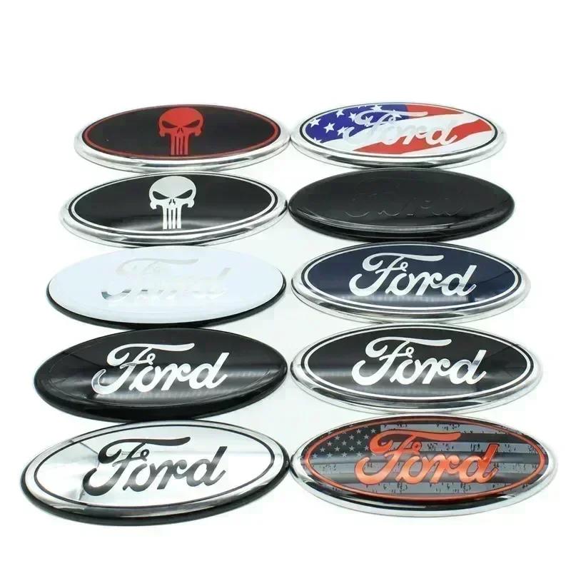 QJFO7 7/9 Inch  Car Front Grille Badge Trunk Cover Sticker Decal For Ford Logo Fiesta ST Fusion Explorer Escape Shelby Edge Kuga MK6